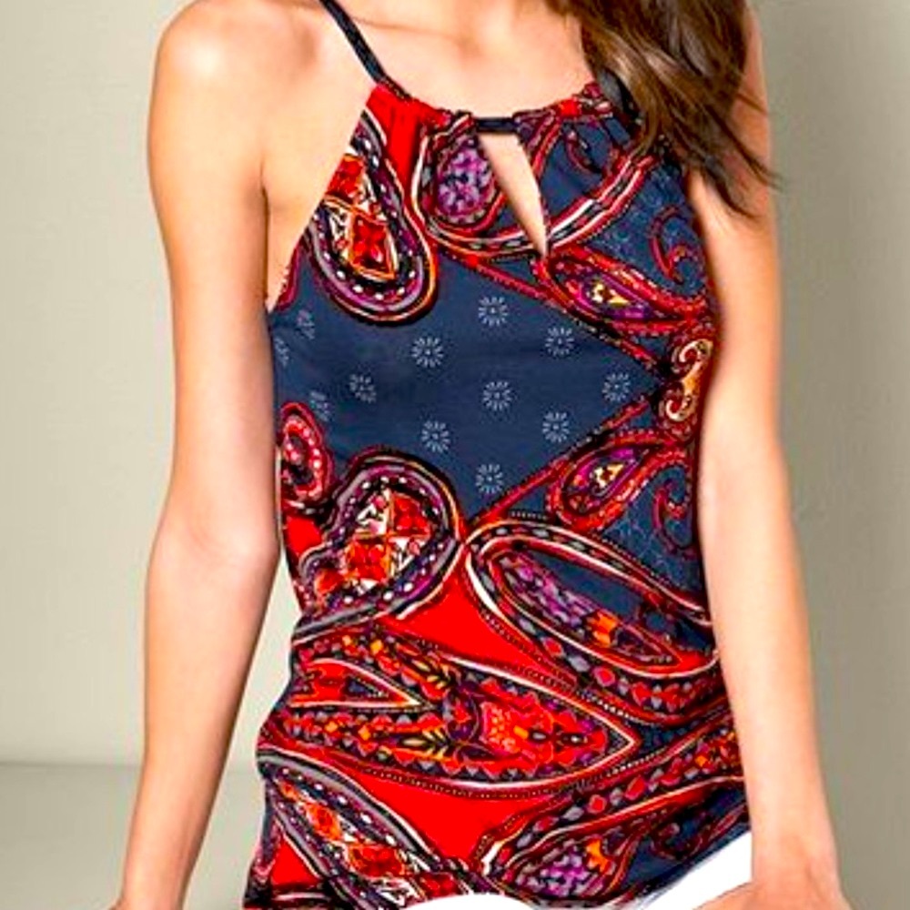 LASCANA FOR VENUS blue and red paisley heart tank top